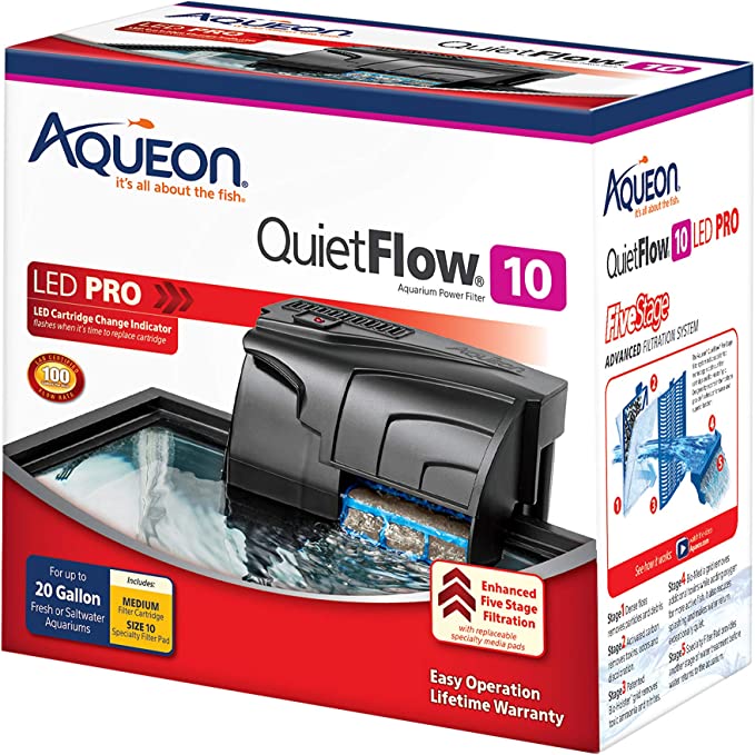 Aqueon QuietFlow LED PRO Aquarium Power Filter, Size 10