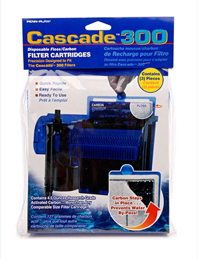 Penn-Plax Cascade 300 GPH Hang On Aquarium Filter Cartridges with Activated Carbon, 3 Pack